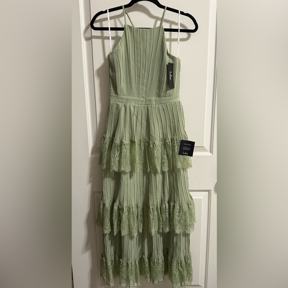 Lulus Came For Cocktails Sage Green Pleated Tiered Lace Maxi Dress - Size XS - Picture 2 of 4